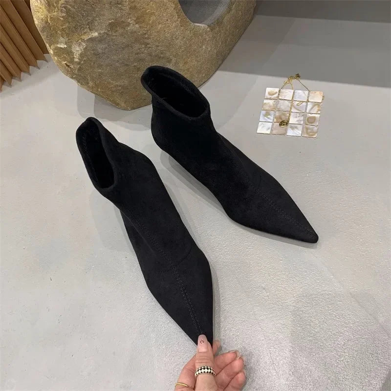 Shoes for Women 2025 High Quality Elegant Ankle Women's Boots Fashion Back Zipper Solid Office and Career Sexy Pointed Toe Boots -