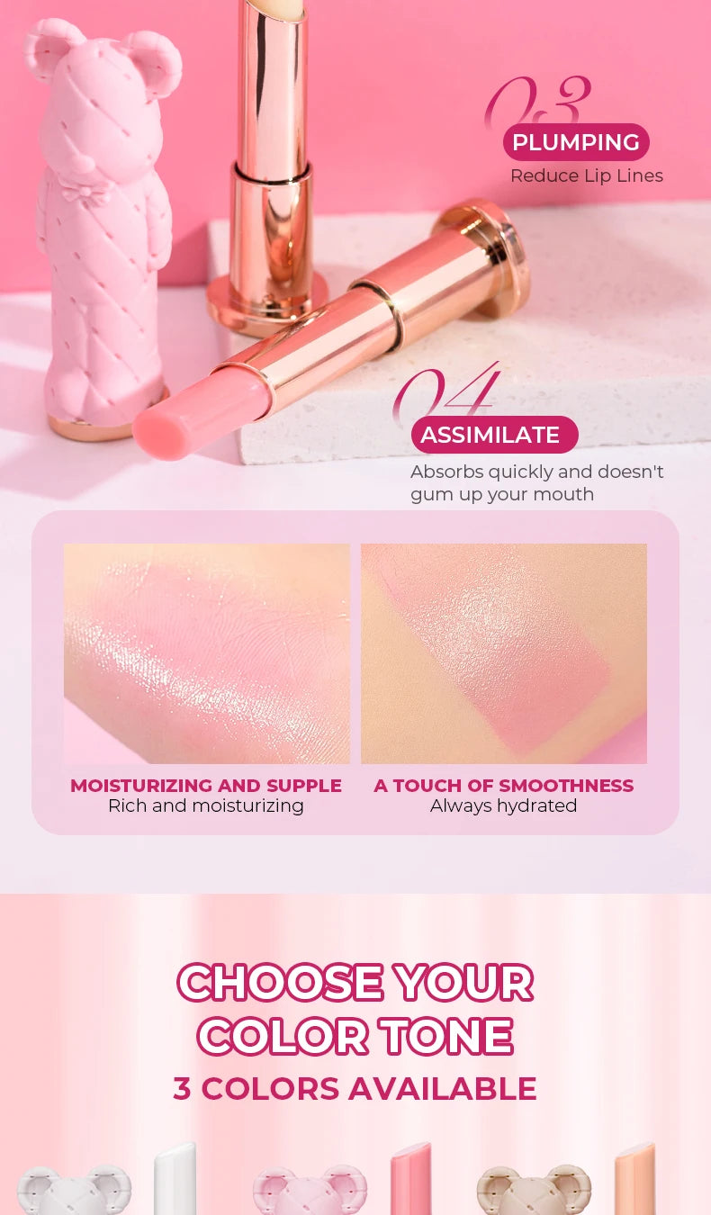 Beauty Glazed Bear Moisturizing Lipstick,Colored Lip Balm,Nourishing Lip stick,Easy To Color,Watery -