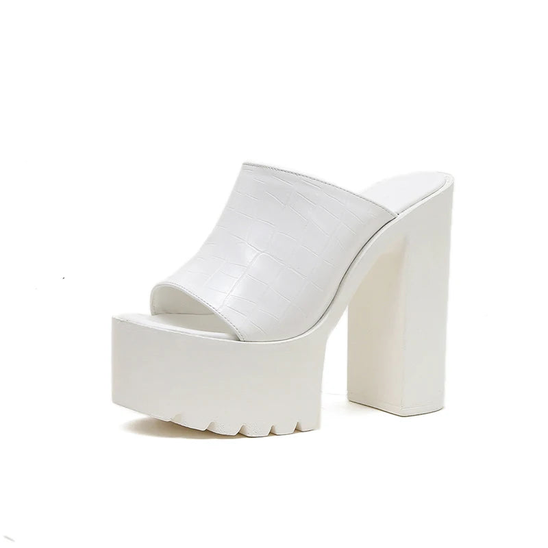 Eilyken Designer Open Toe Women Slippers Fashion Platform Concise Gladiator Party Shoes Female Square High Heels Sandals -
