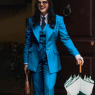Autumn Retro Red Women's Jacket Pant Sets 3Piece Suit Single Button Peaked Lapel Blazer Formal Office Professional Outerwears -