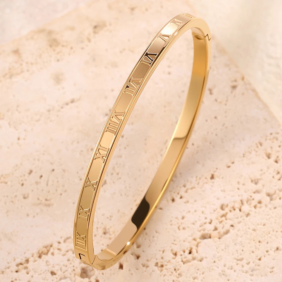 5/1pcs Sparkling Zirconia Inlaid Stainless Steel Bracelet Set -