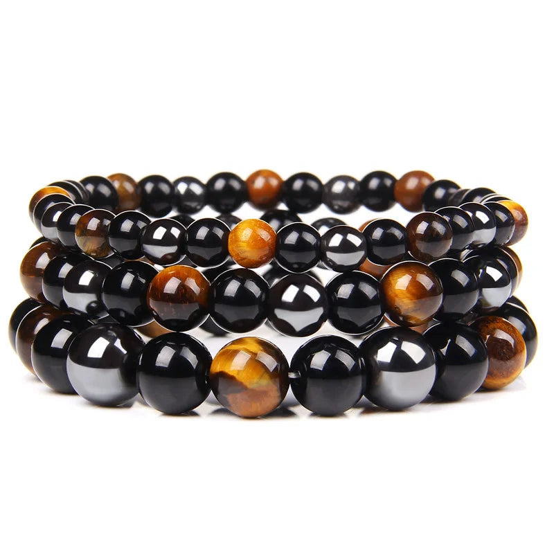 Natural Black Obsidian Hematite Tiger Eye Beads Bracelets -