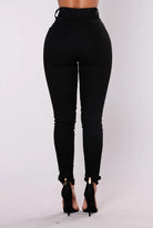 Women High Waist Stretch Hip Lift Denim Skinny Pants Jeans Full Length Sexy Slim Bleachded Solid Color Pants -