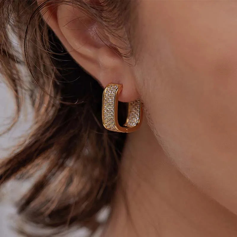 Stainless Steel Gold Silver Color Square Hoop Earrings -