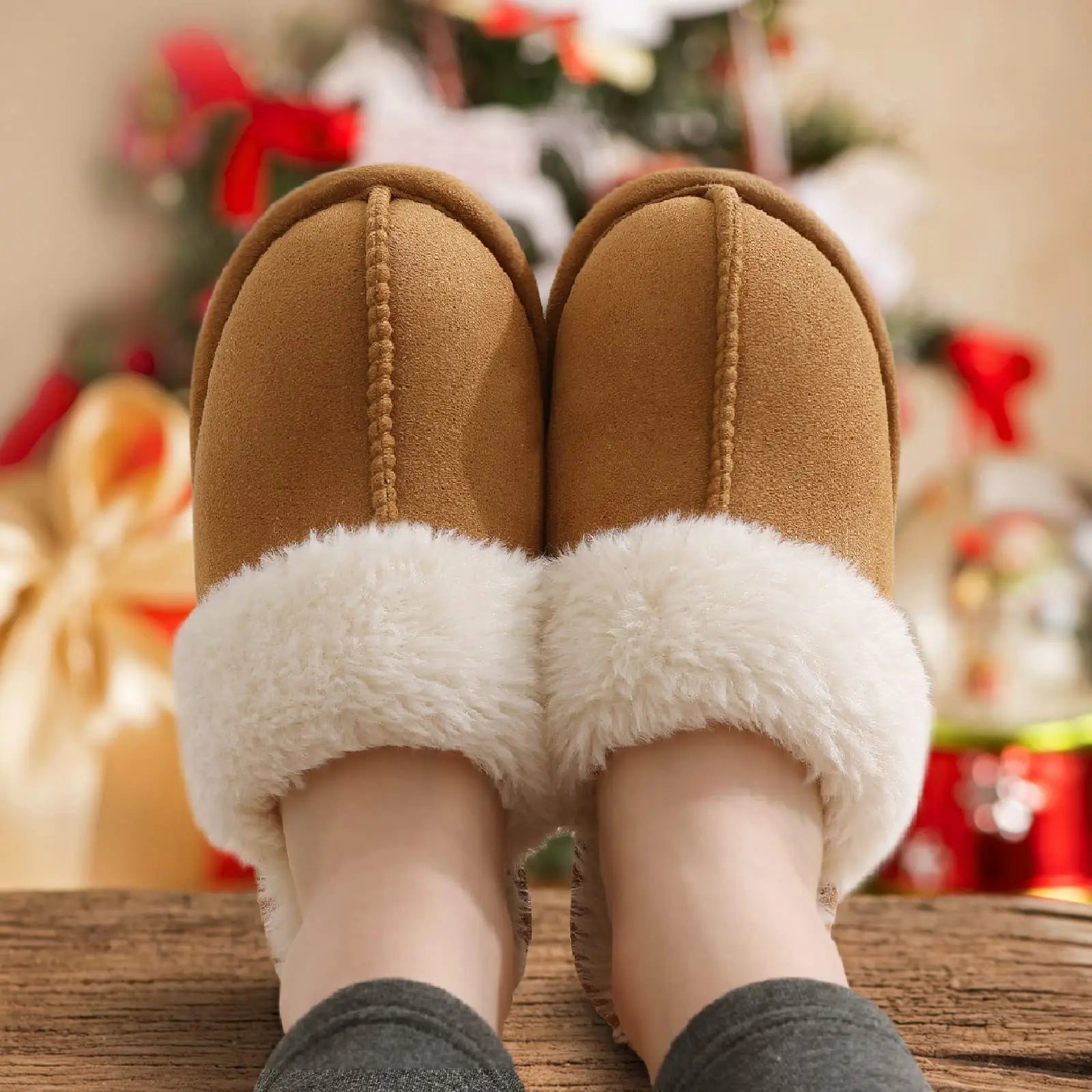 Evshine Women Plush Cotton Slippers Winter Indoor Warm Soft House Slipper Comfort Memory Foam Slides Outdoor Fur Fuzzy Flat Shoe -