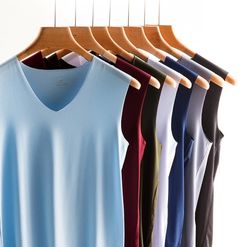 Ice Silk Tank Tops Seamless Mens Vest Loose Sleeveless Sport Bodysuit Vest For Men Plain Casual Summer Tank Undershirts Cool 5XL -