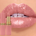 Chocolate Brown Luxurious Metallic Glitter Lipstick Long-Lasting Waterproof Non-Fade Shimmery Pearl Sparkling Lip Gloss Makeup -