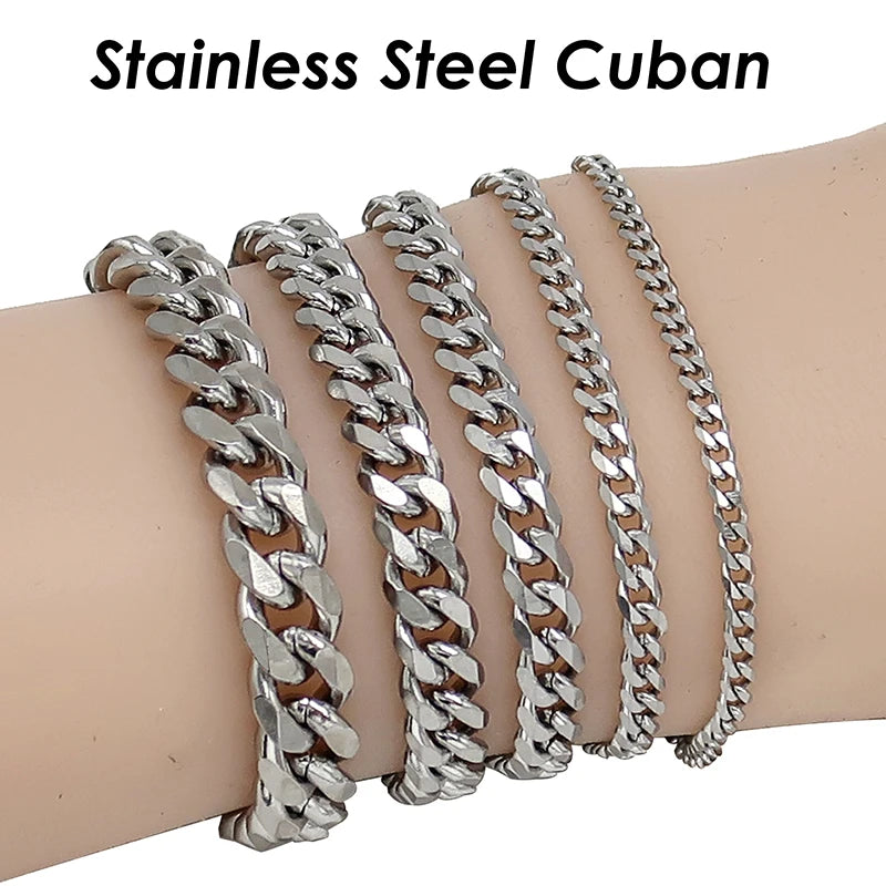 10 Pcs Cuban Bracelet Stainless Steel -