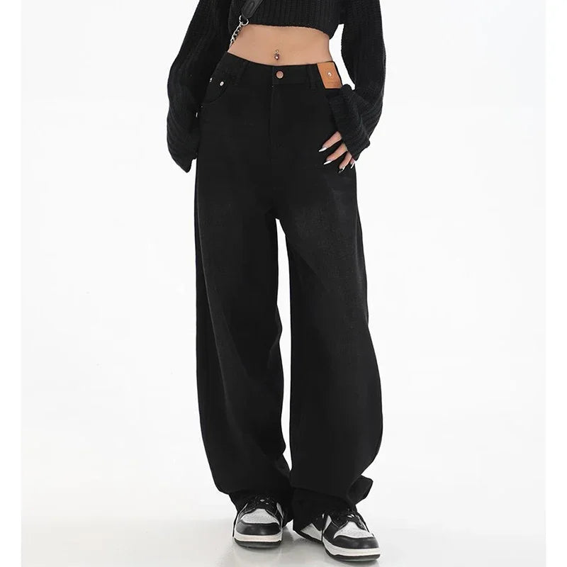 Embrace timeless style with these female classic retro high-waist baggy jeans—perfectly combining comfort and vintage flair! -