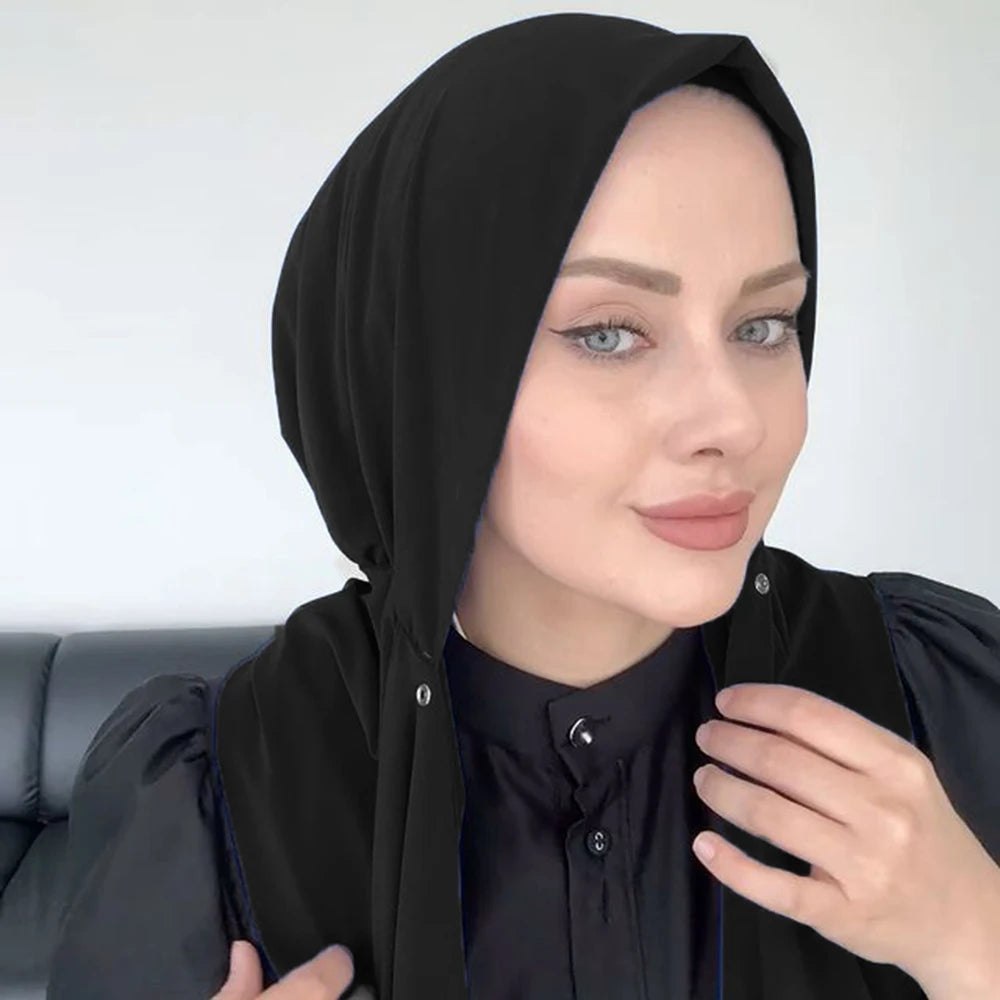 Experience effortless style and full coverage with this ready-to-wear instant hijab—featuring a secure fastener design, perfect for Muslim women seeking comfort and elegance! -