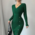 Sexy Deep V-Neck Knit Dress for Women -