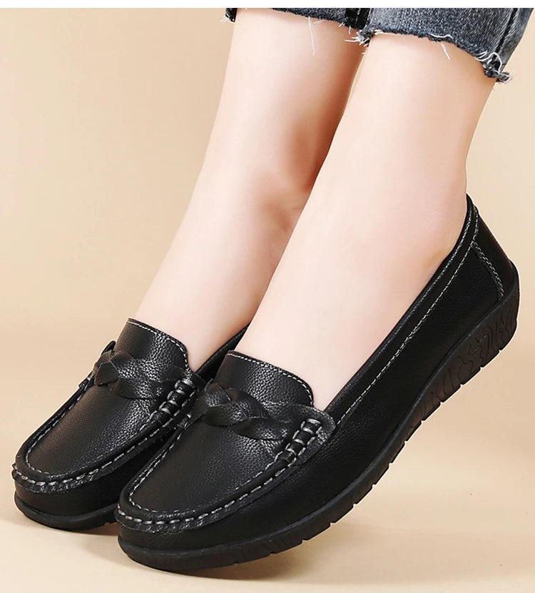 Shoes Women 2025 New Loafers Slip On Flats Leather Shoes Woman Comfortable Flat Shoes Women White Zapatos Mujer Women's Footwear -