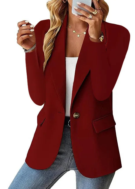 Women's Long Sleeve Blazers, Simple Button Pocket, White, Office, Commuter, Monochromatic, New -