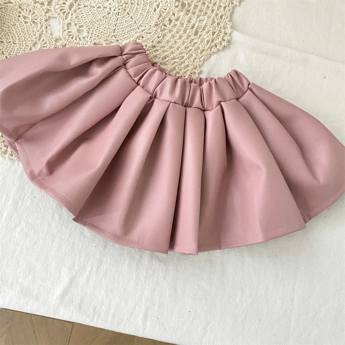 Children's Clothing Set 2025 Kids Clothes Autumn New Cool Girls Pu Leather Jacket With Short Skirt Fashion Two-Piece Outfit Set -
