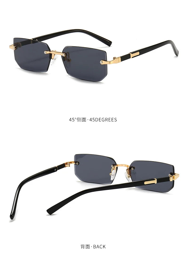 Rimless Sunglasses Rectangle Fashion Popular Women Men Shades Small Square Sun Glasses For Female Male Summer Traveling Oculos -