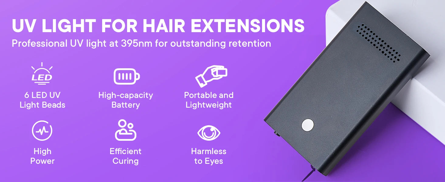 Handheld UV Light Hair Extension Tool Glue Quick Drying Beauty Salon Fast Grafting Hair Invisible Non-marking UV Curing Light -