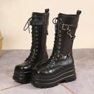 Plus Size 43 Autumn Women Boots Buckle Round Toe Wedges Platform Boots Punk Goth INS Women Street Shoes Combat Boots for Women -