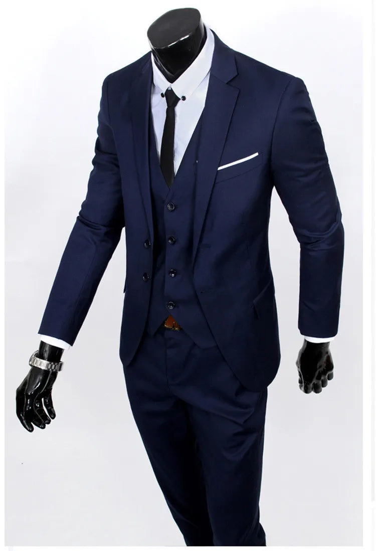 Spring Autumn New Fashion Men's Trendy Slim Business Solid Color 3 Pieces of Suits Sets Single Greasted Blazers Waistcoat Pants -