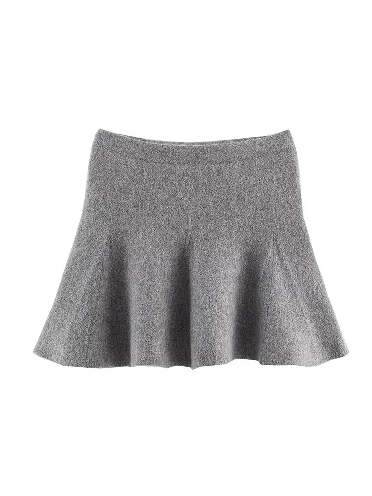 Women's Knitted Mini Skirt Set Long Sleeve -