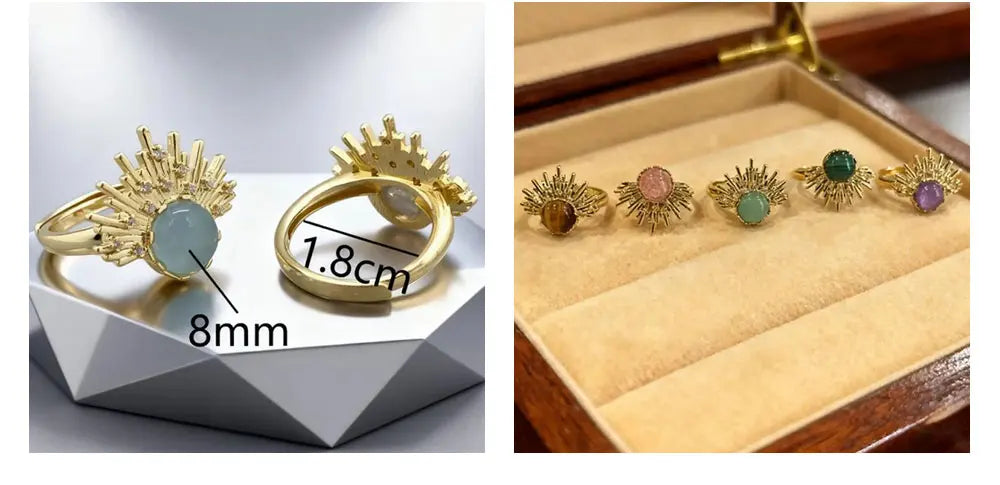 18K Gold Natural Crystal Stone (Tiger Eye) -