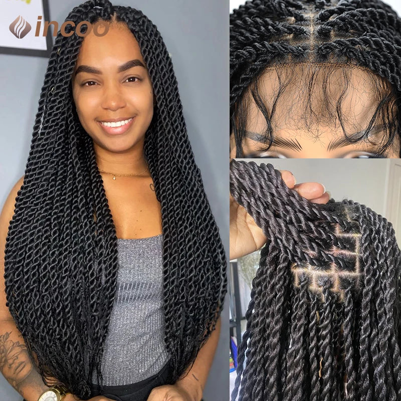 Full Lace Frontal Wigs Twist Braids Box Braids Lace Faux Locs Wig Goddess Braids -