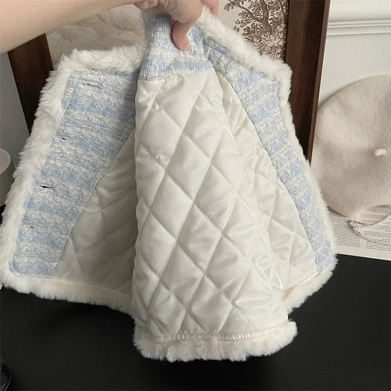 Children's Clothing Sets Tweed Scented Suit Fleece Coat + Pleated Skirt 2pcs Sets Baby Girl Clothes Kids Clothes 2 To 7 Years -
