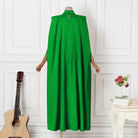 Plus Size 5XL VONDA 2023 Women Stand Collar Elegant Satin Dress Long Bat Sleeve Evening Pleated Maxi Sundress Casual Solid Robe -