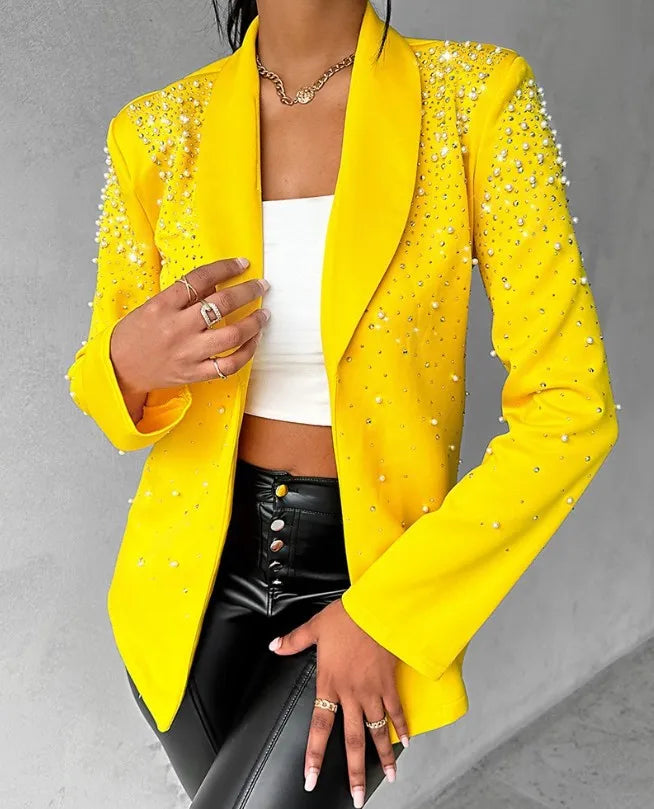 Stay trendy with these fashion blazers for women—streetwear-inspired slim long sleeve jackets with a turndown collar, perfect for casual autumn and spring wear! -