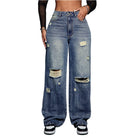 Stay on trend with these denim ripped straight-leg jeans for women—a perfect blend of edgy and classic style! -