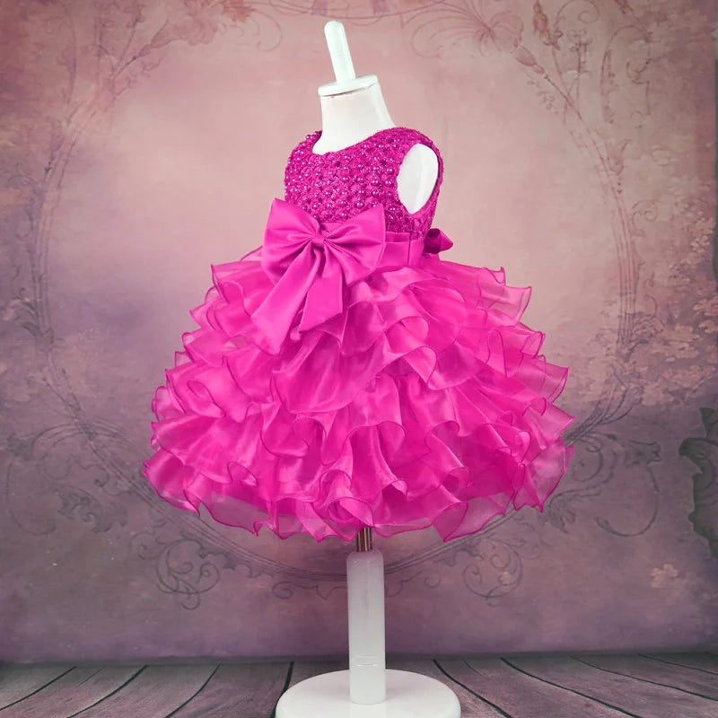 Dress your baby girl like royalty in this vintage layered princess dress—featuring pearls and perfect for infants aged 1 to 6 years! -