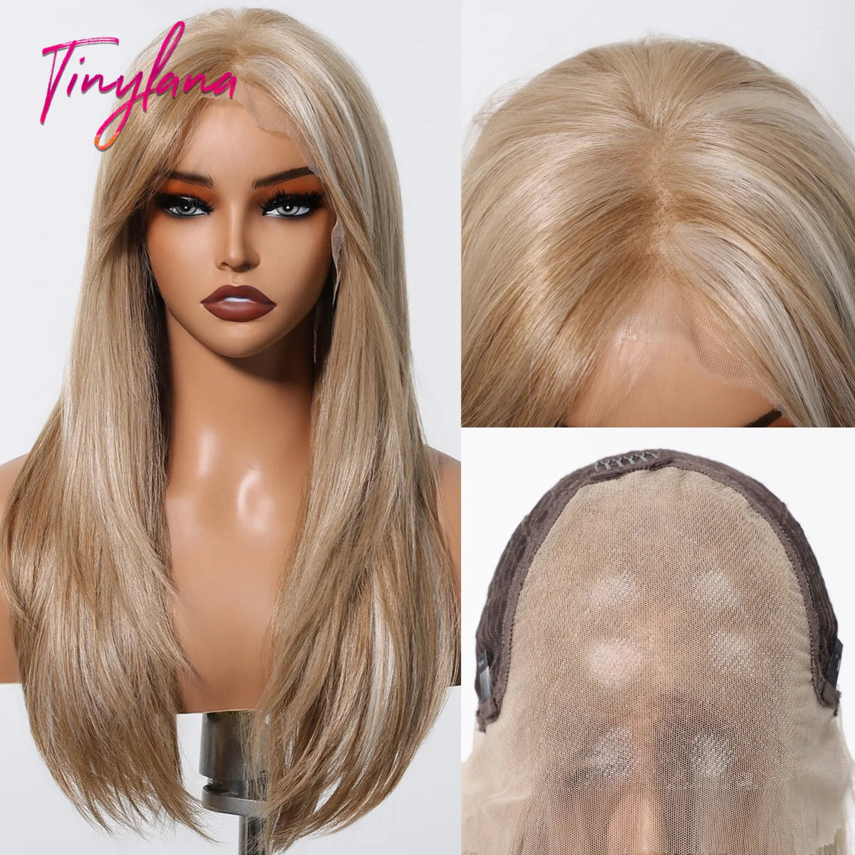 Glow with confidence wearing this ombre blonde platinum 13x6 lace frontal wig—long, straight, heat-resistant, and designed for a natural hairline, perfect for daily wear! -