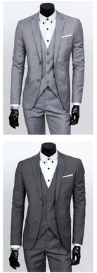 Spring Autumn New Fashion Men's Trendy Slim Business Solid Color 3 Pieces of Suits Sets Single Greasted Blazers Waistcoat Pants -