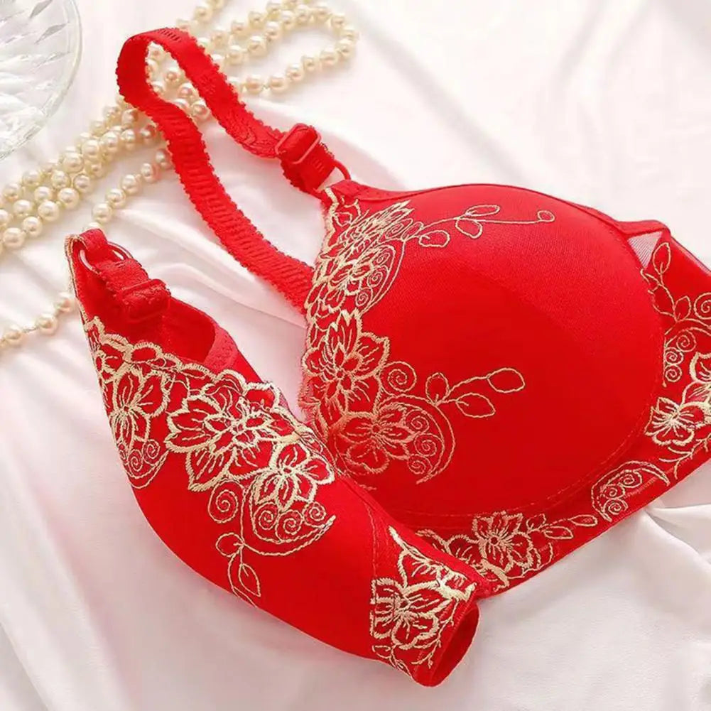 Adjustable Shoulder Strap Bra Supportive Lace Jacquard Trim Bras for Comfortable Lightweight Middle-aged Elderly Women -