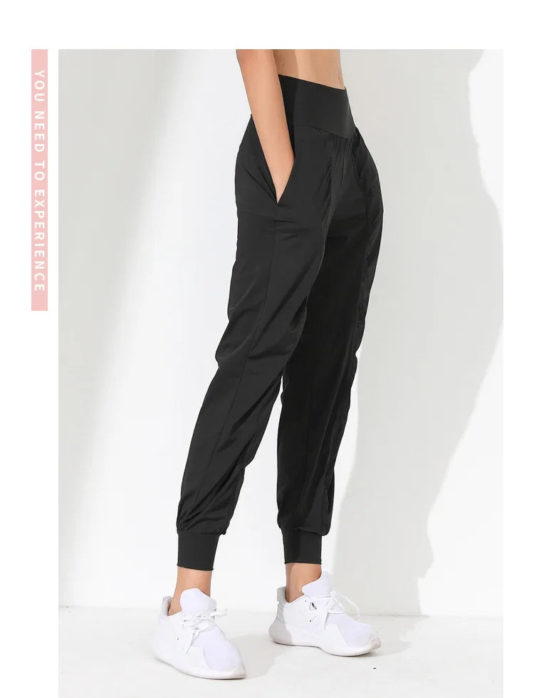 Woman Yoga Pants Hem Bound Running Fitness Loose Slim Quick-Dry Yoga Pants Pleated Capris Pockets Jogging Pants Sports pants -