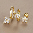 3PCS Stainless Steel Zircon Flower Earring Set for Women -