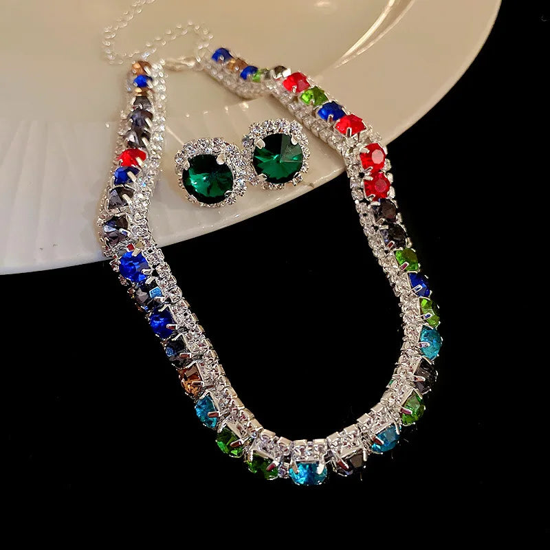 Green Necklace & Stud Earrings -