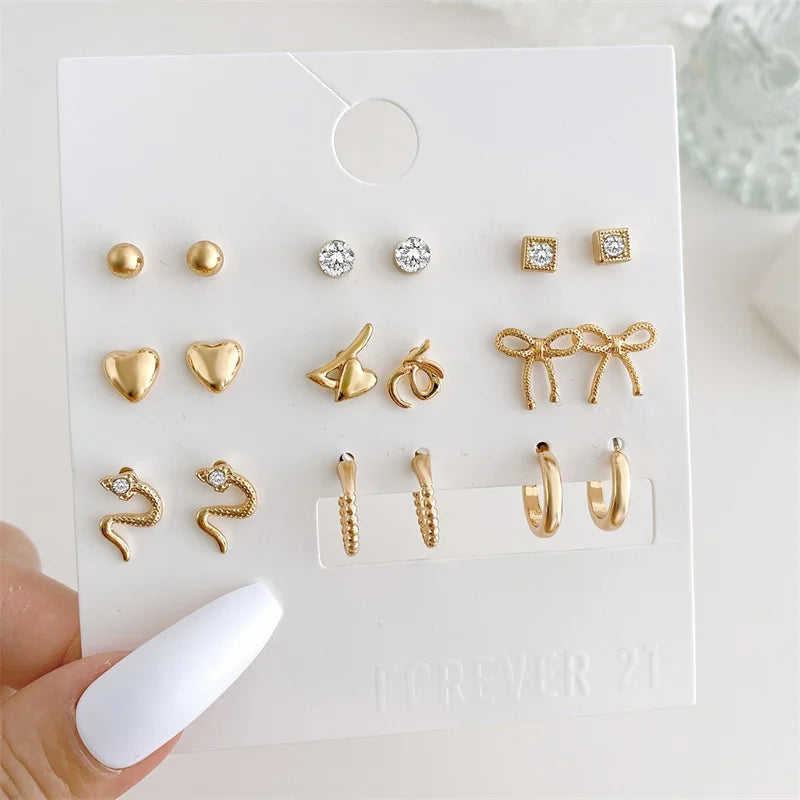 40Pcs/Set Gold Color Earrings -