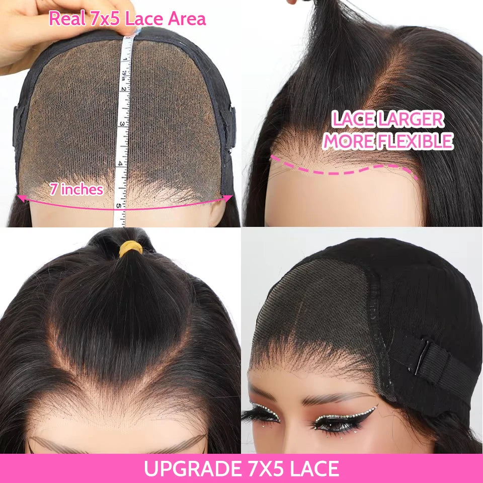 Wear Go Glueless Wigs ISEE Hair Brazilian Kinky Straight 7x5 HD 100% Glueless Preplucked Human Wigs Ready To Go Pre Cut No Glue -