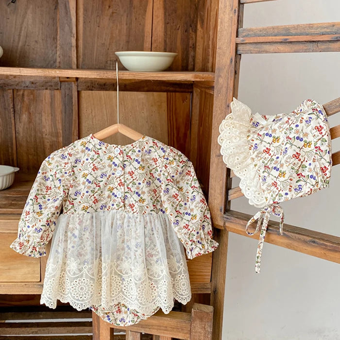 Keep your little girl cozy and cute with this adorable romper and matching hat set—perfect for toddlers! -