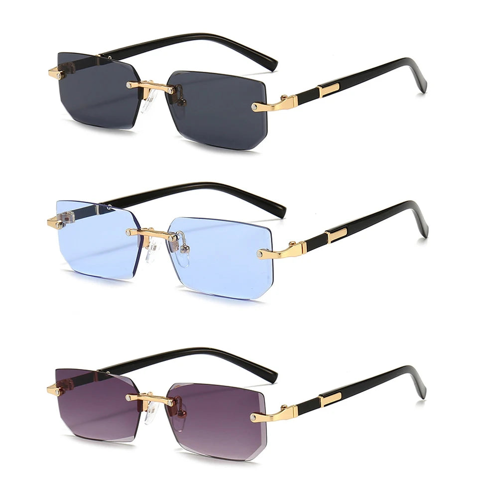 Rimless Sunglasses Rectangle Fashion Popular Women Men Shades Small Square Sun Glasses For Female Male Summer Traveling Oculos -