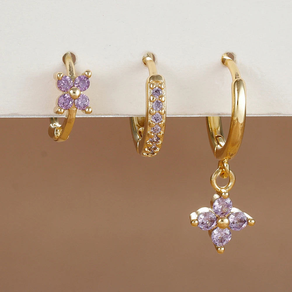 3PCS Trendy Stainless Steel Flower Drop Earring Set -