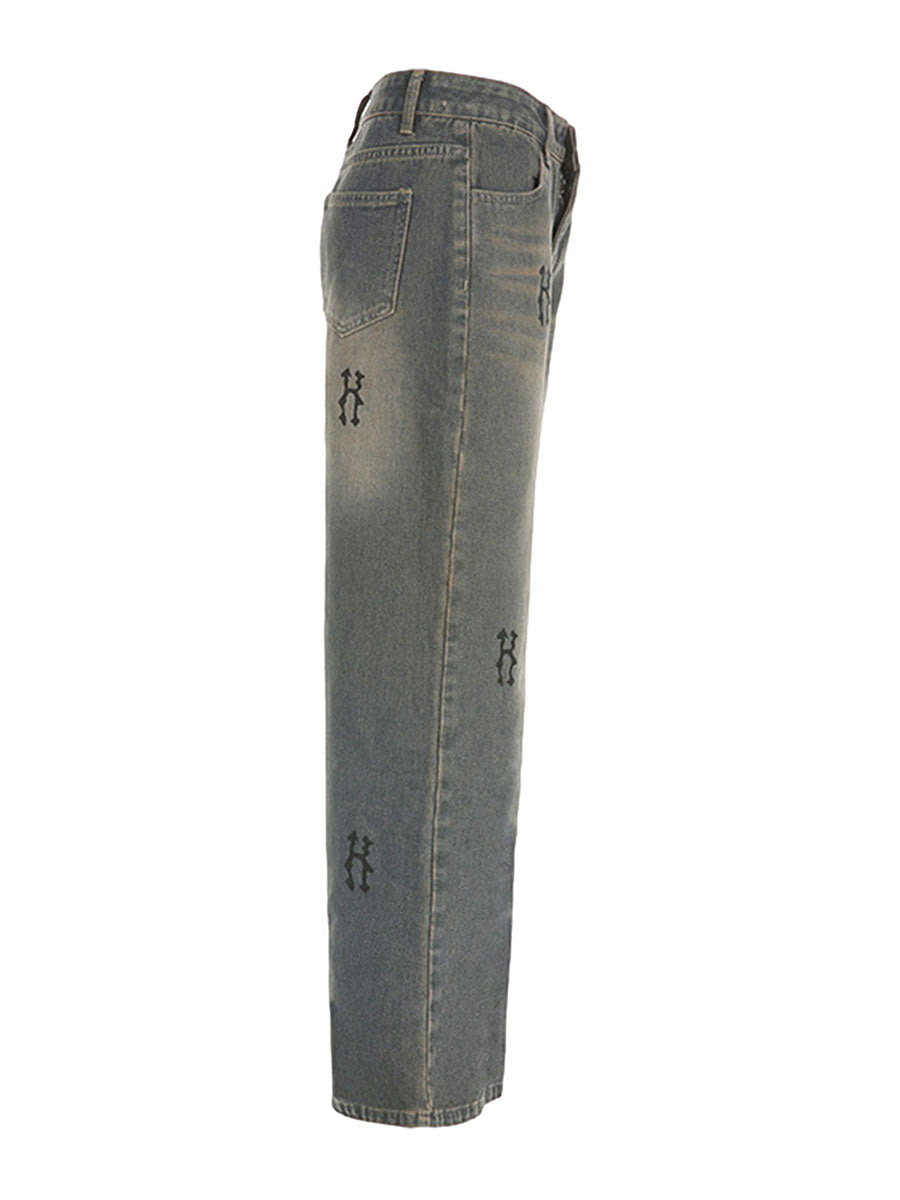 Rock the retro vibe with these baggy distressed low-rise vintage denim pants—loose, patched, and perfect for a cool mom style! -