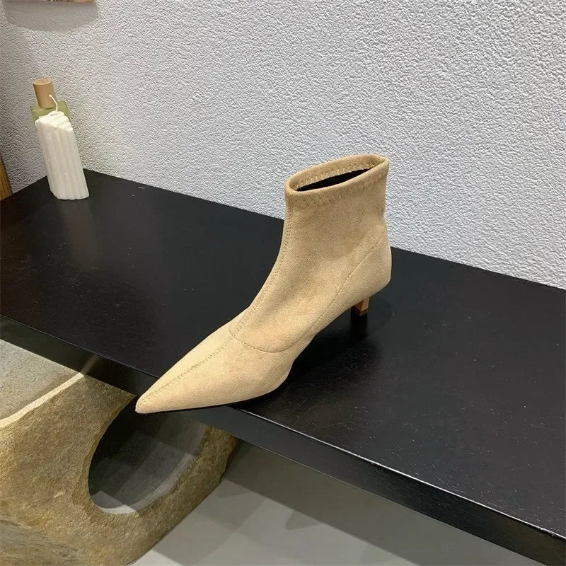 Shoes for Women 2025 High Quality Elegant Ankle Women's Boots Fashion Back Zipper Solid Office and Career Sexy Pointed Toe Boots -
