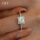 CKT Real 18k White Gold 1 Carat Moissanite Diamond Ring for Women Square with Platinum Pt950 Generous Four Claws Fine Jewelry -