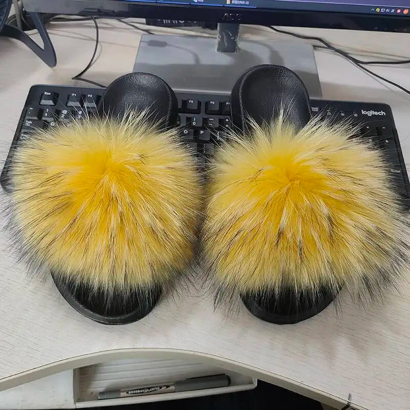 Real Fox Fur Slippers -