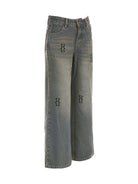 Rock the retro vibe with these baggy distressed low-rise vintage denim pants—loose, patched, and perfect for a cool mom style! -