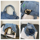 Elevate your casual look with this denim shoulder bag for women. Featuring a large design and zipper closure, this bag is perfect for shopping and everyday use, adding a touch of style to your outfit. -