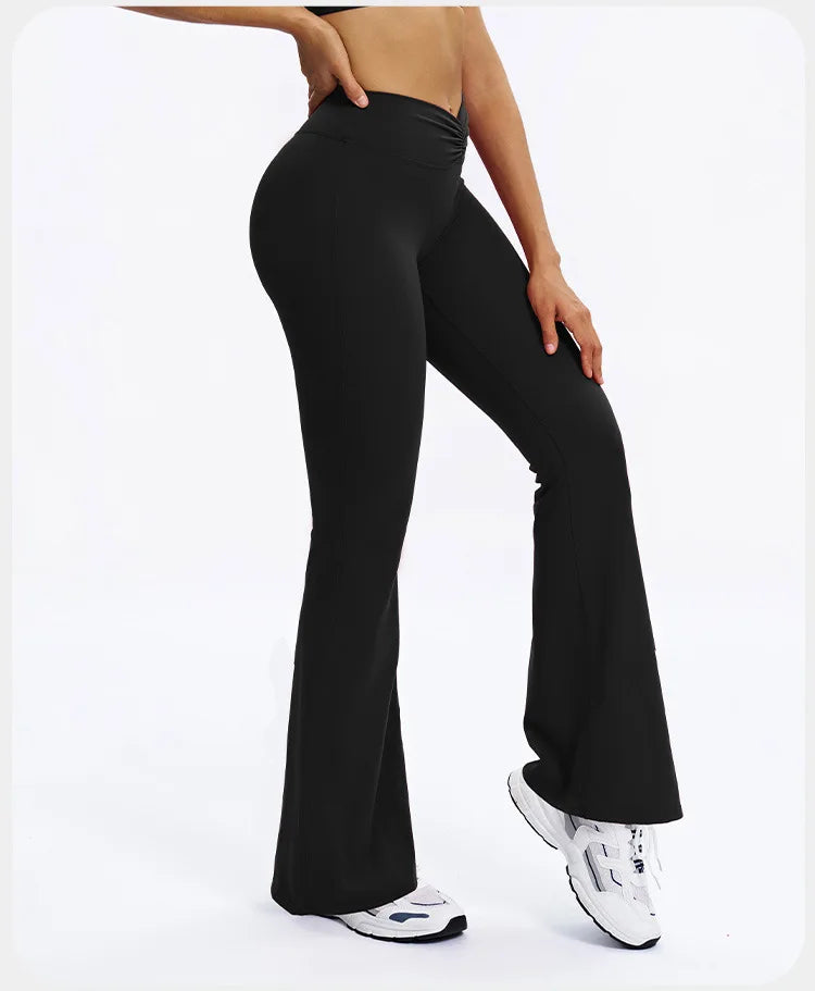 Yoga Pants Bell-bottoms Women Running Pants High Waisted Foldable Fitness Workout Leggings Hip Lifting Gym Push Up Sports Pants -