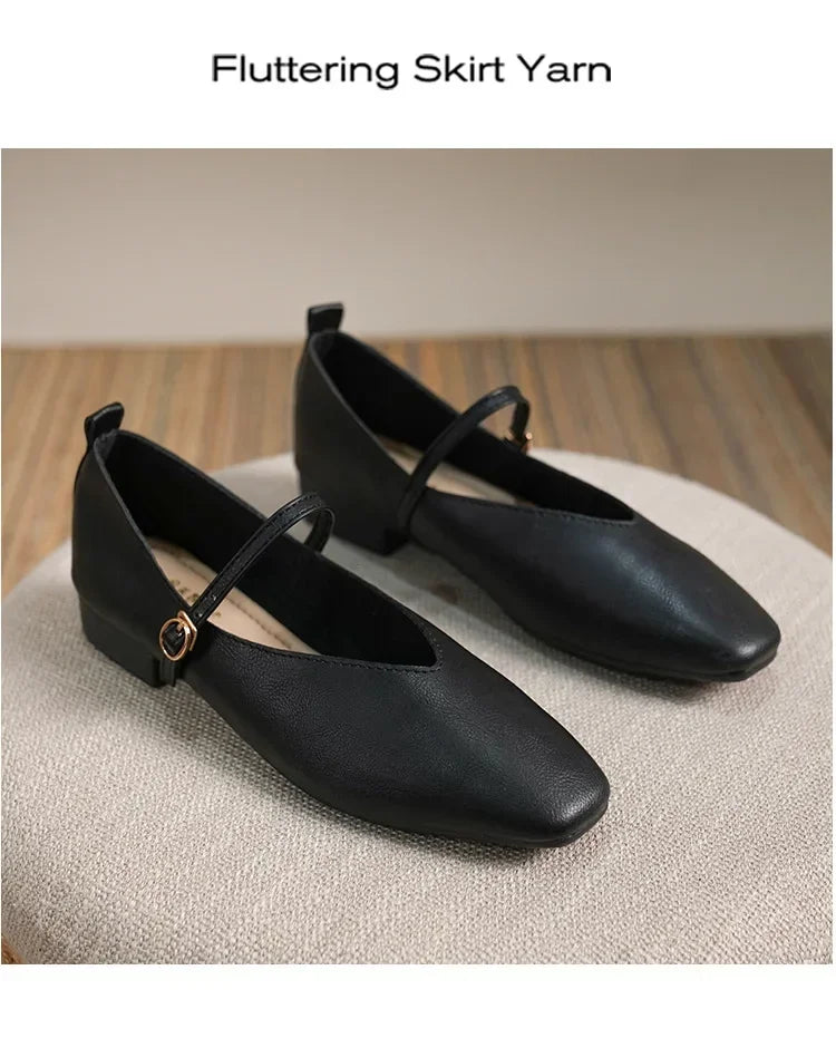 Woman Spring Casual Square Toe Low Soft Soled Shoes Lolita Ballerina Red Flats Female Elegant French Retro Buckle Mary Janes -
