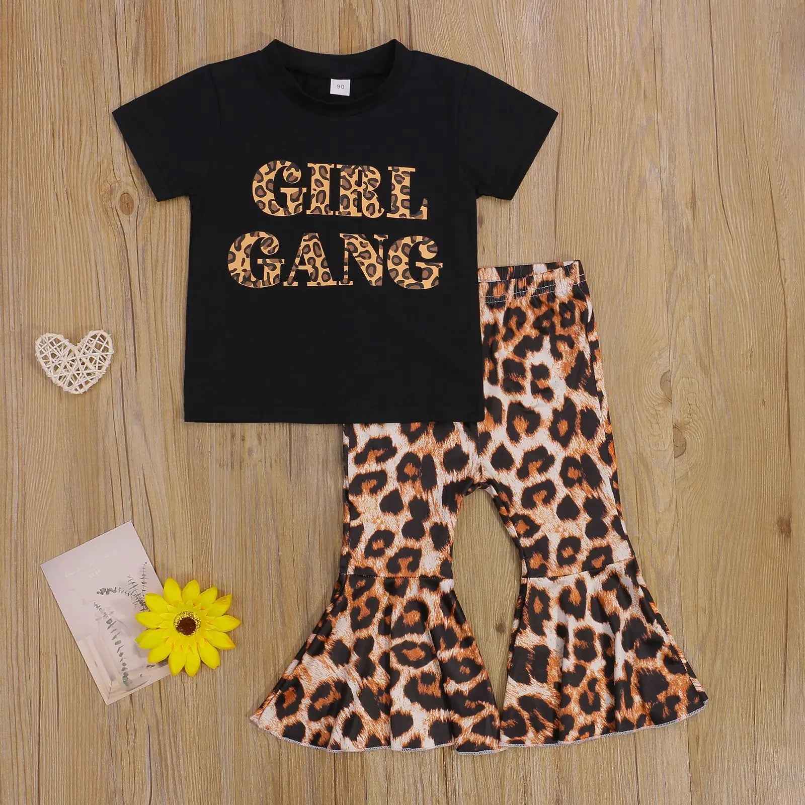 Baby Girls Leopard Clothes Outfits Cotton Short Sleeve T-shirts Tops Flare Pants 2pcs Summer Infant Kids Clothing Suits -